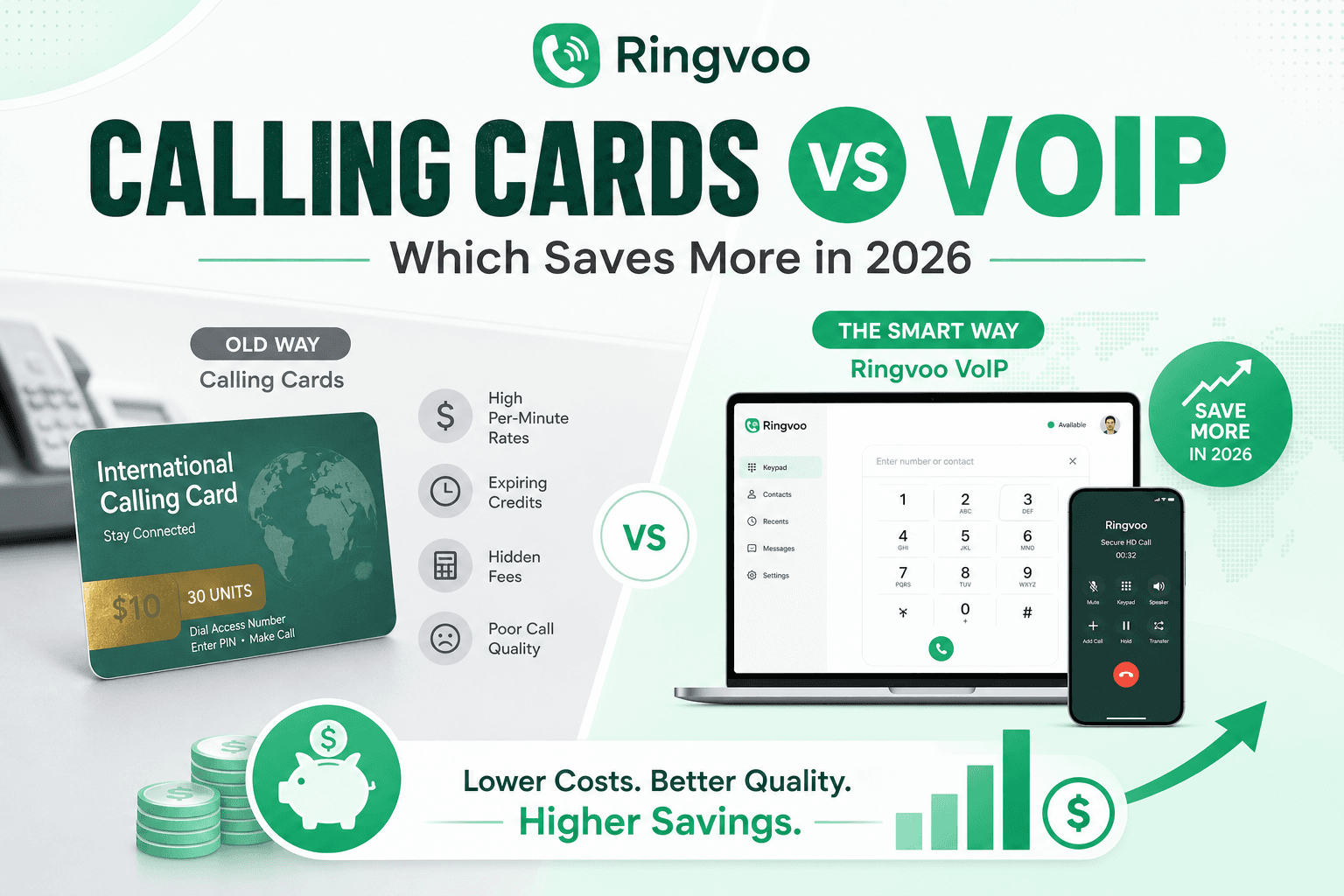 calling cards vs voip — Ringvoo international calling guide cover illustration