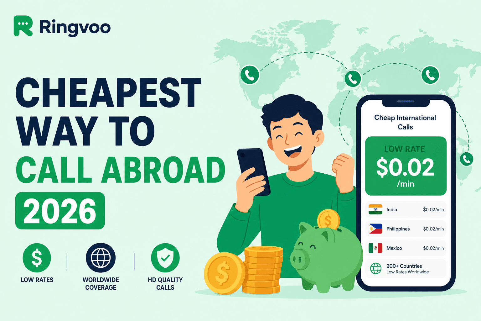 cheapest way to call abroad — Ringvoo international calling guide cover illustration